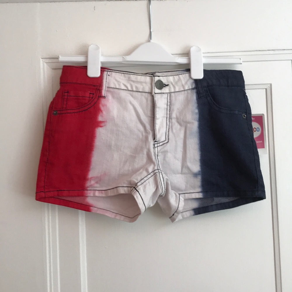 Cutest red, white & blue tie dye shorts